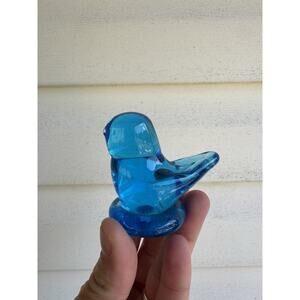 VTG 1986 Cobalt Blue Bird of Happiness Art Glass Signed Leo Ward